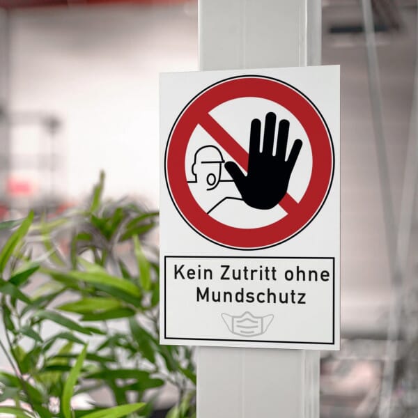 Verbotsschild - Kein Zutritt ohne Mundschutz (200x300x4 mm)