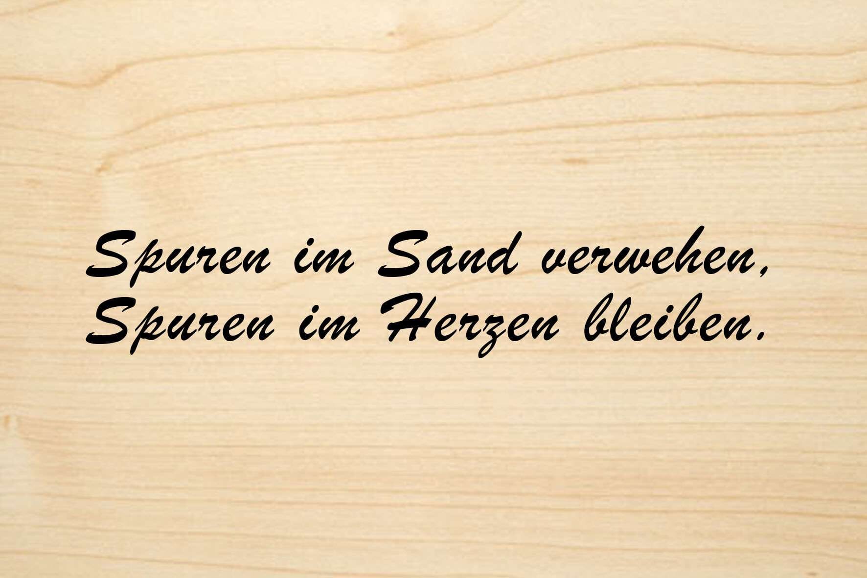 Holzgrusskarte Trauer Spuren im Sand verwehen Spuren im Herzen bleiben