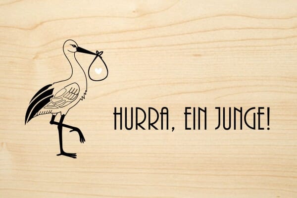 Holzgrusskarte - Geburt - Hurra, ein Junge