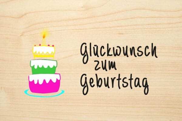 Holzgrusskarte - Geburtstag - Glückwunsch zum Geburtstag mit farbiger Torte