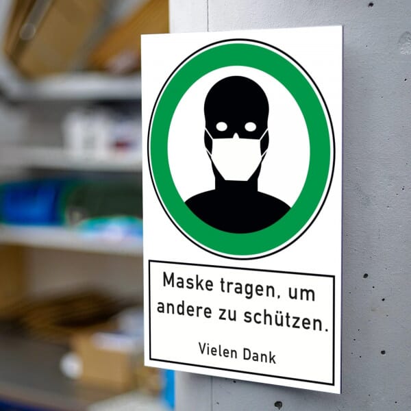 Warnschild - Maske tragen um andere zu schützen (200x300x4 mm)